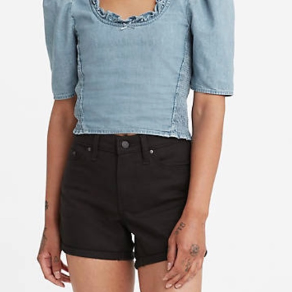 New Women’s Levi’s Classic Denim Jean Shorts Mid Rise Cuffed Stretch Black Sz 24